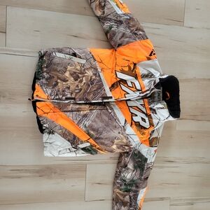 FVR Kids Camo Puffer Jacket in Orange and Brown